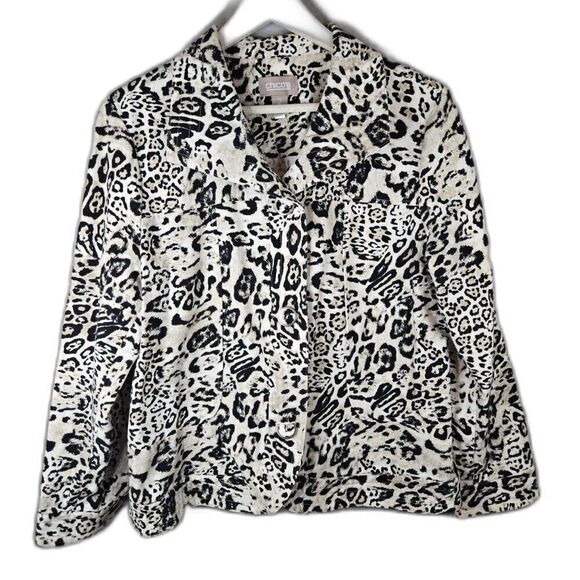 Chico's Women's Leopard Print Button Down Blazer Size 2 | Large - Picture 1 of 5